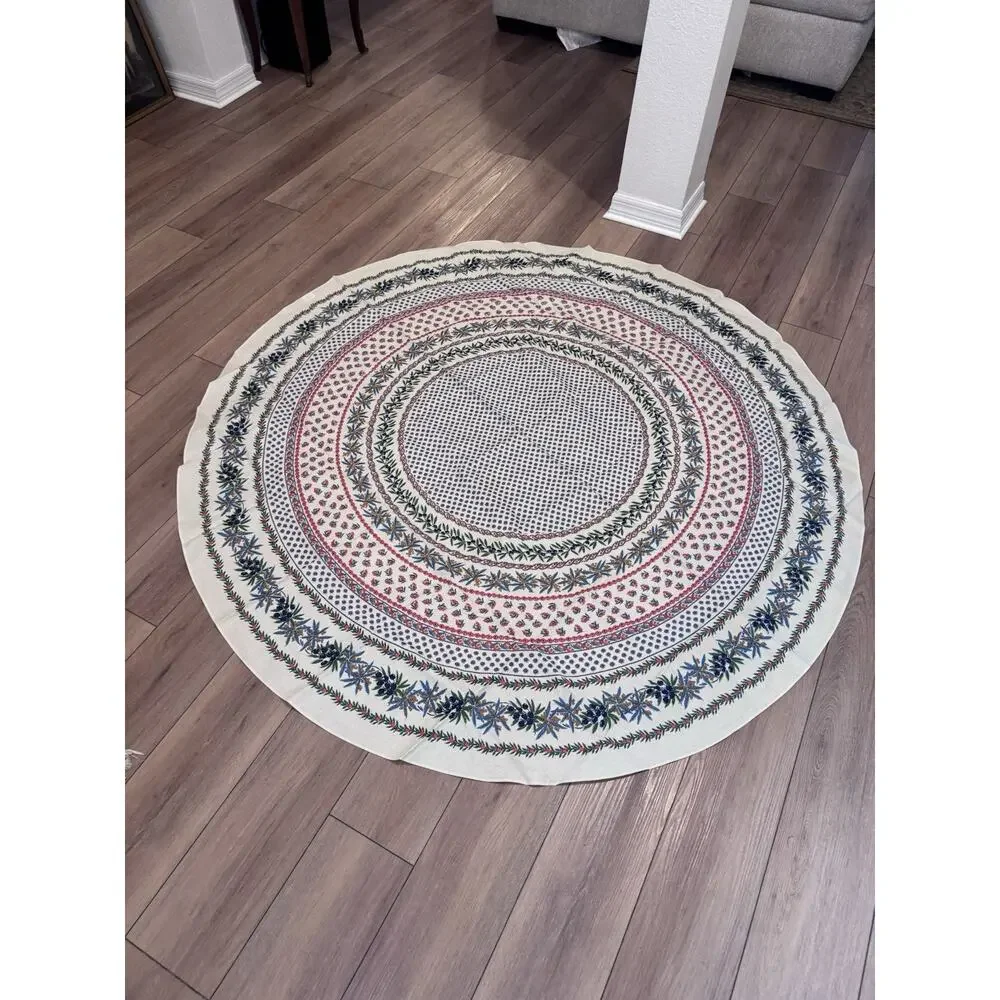 Le Cluny France Olives & Mimosa Provential 69” Round Acrylic Coated Tablecloth